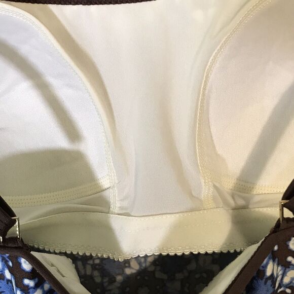 Michael Kors Tank Top Women's M Cami Shelf Bra Gold MK Logo Straps Blue Brown - Picture 10 of 10